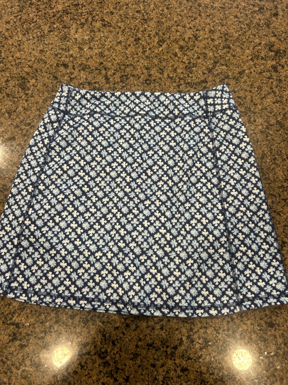 Lands' End Navy and White Floral Print Skirt